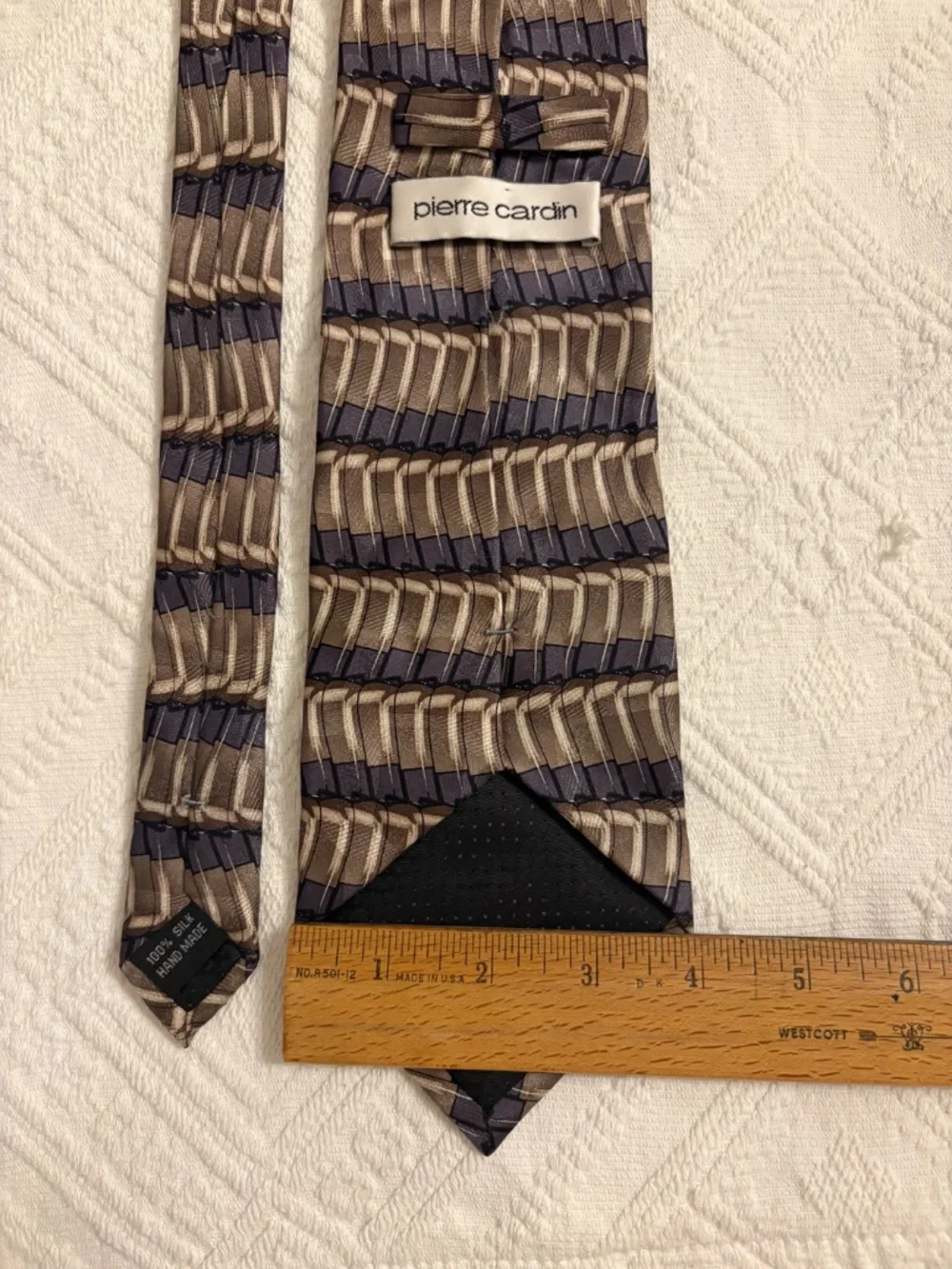 Vintage Pierre Cardin 100% Silk Geometric Pattern Wide Necktie